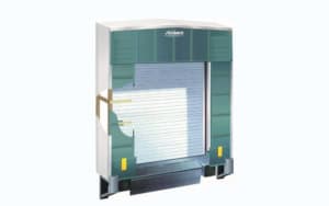Dock seal and shelter for loading docks with protective padding.