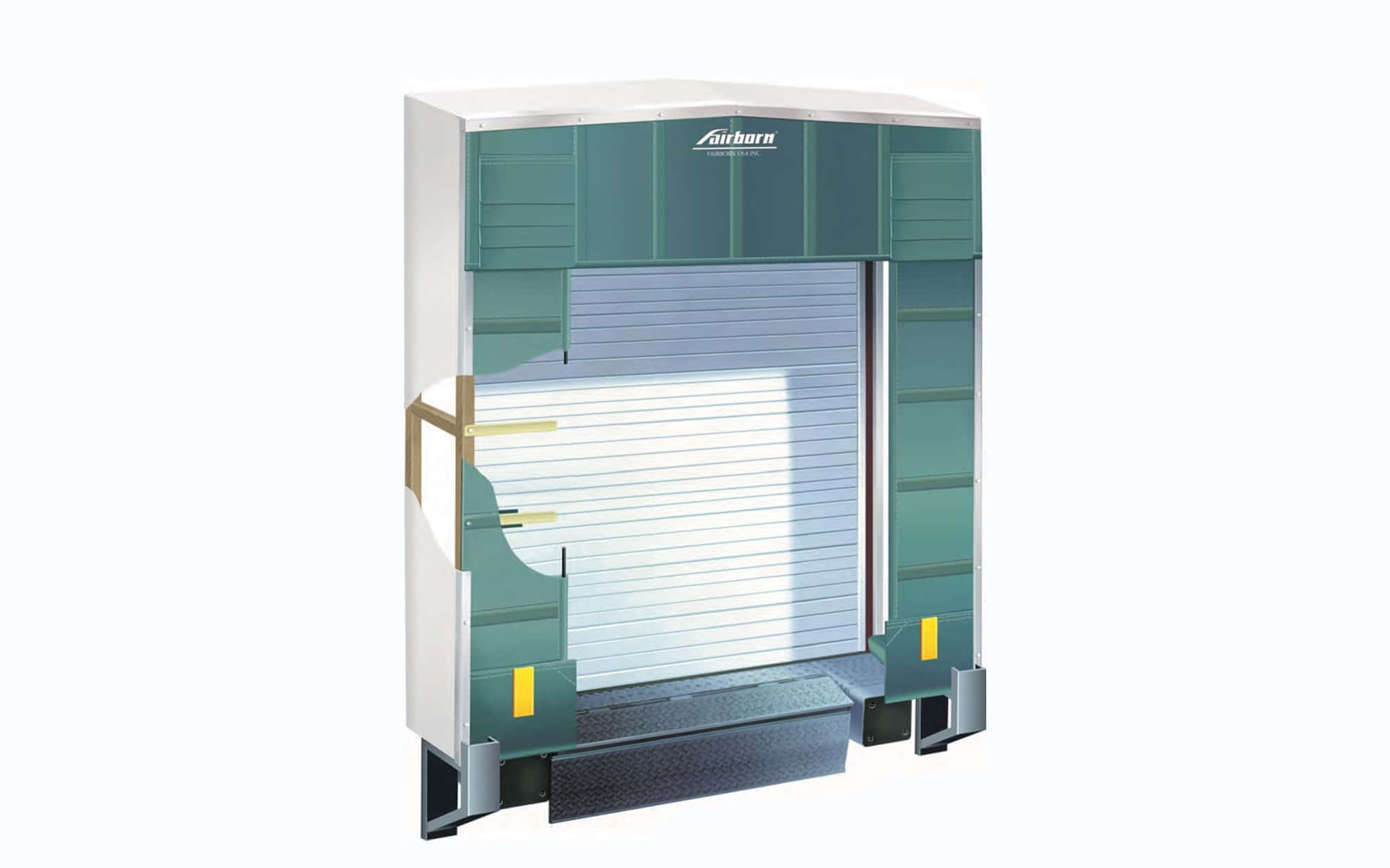 Dock seal and shelter for loading docks with protective padding.